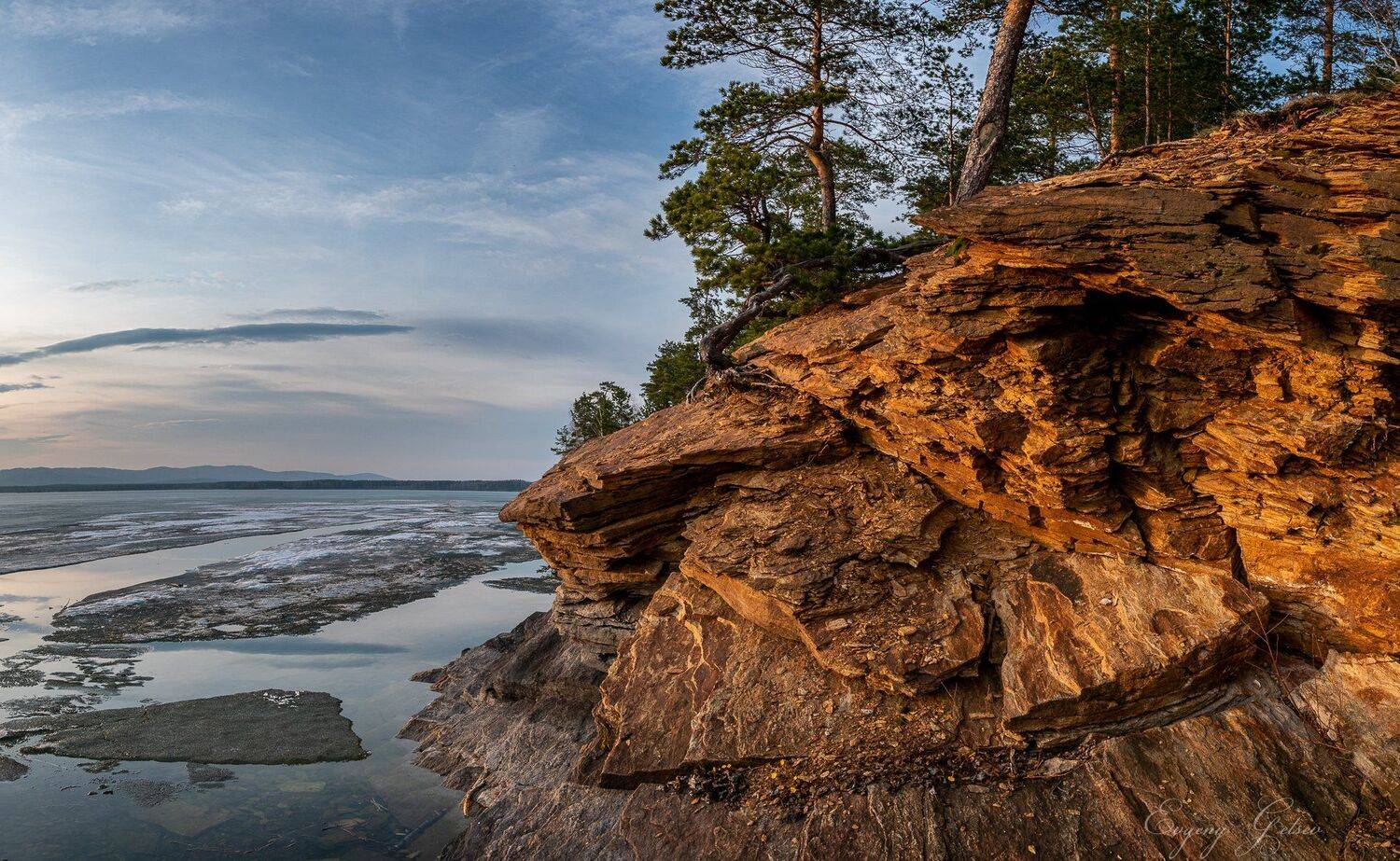 пейзаж, озеро, камни, берег, весна, лед, Евгений Гецев