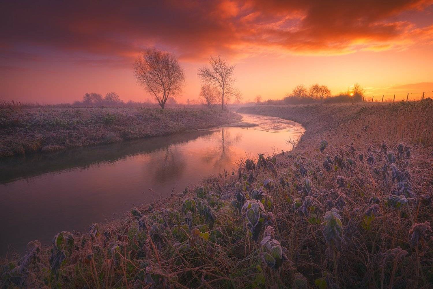 winter frost landscape sunrise croatia rural sky clouds , Roberto Pavic
