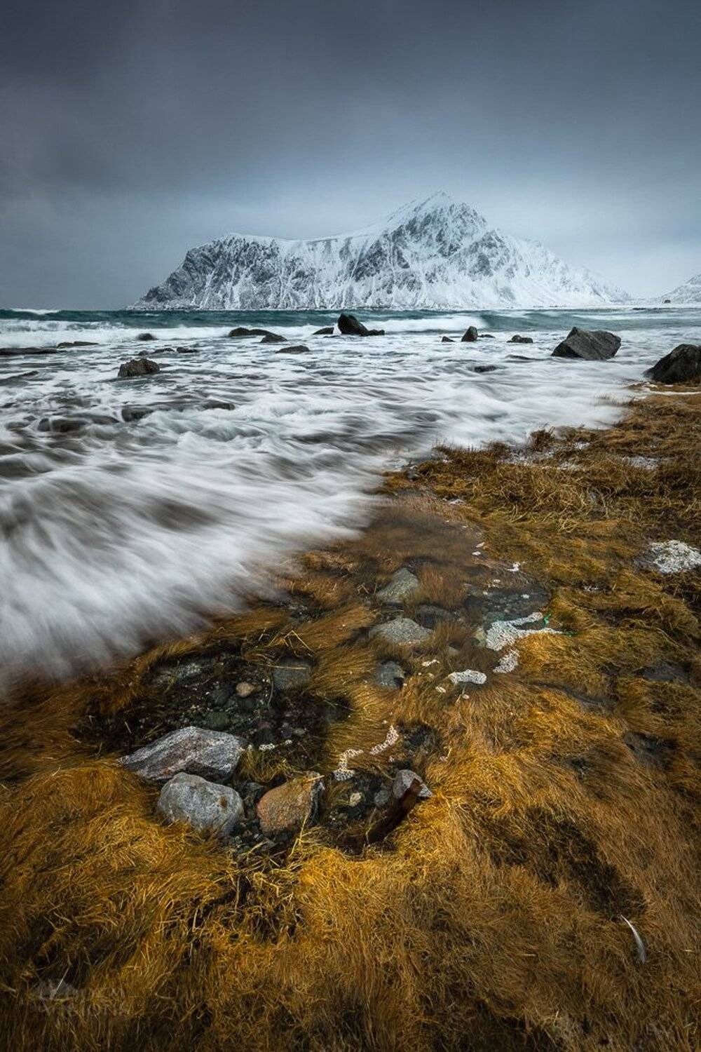 norway,lofoten,skagsanden,winter,sea,shore,mountain,water, Adrian Szatewicz
