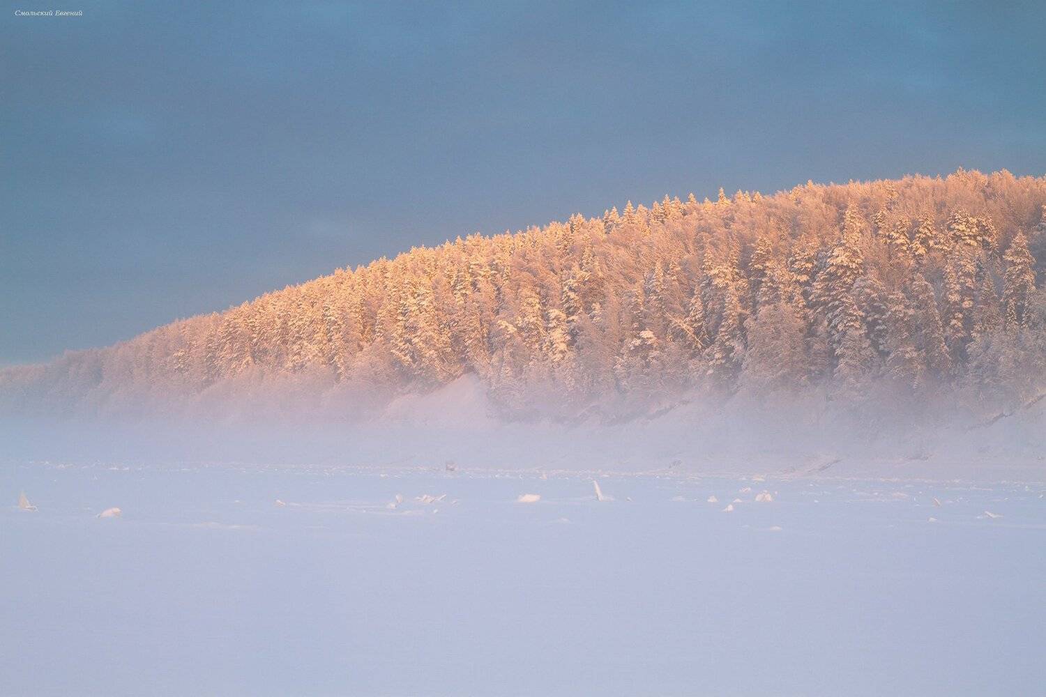 туман, зима, мороз, закат, снег, вечер, Смольский Евгений