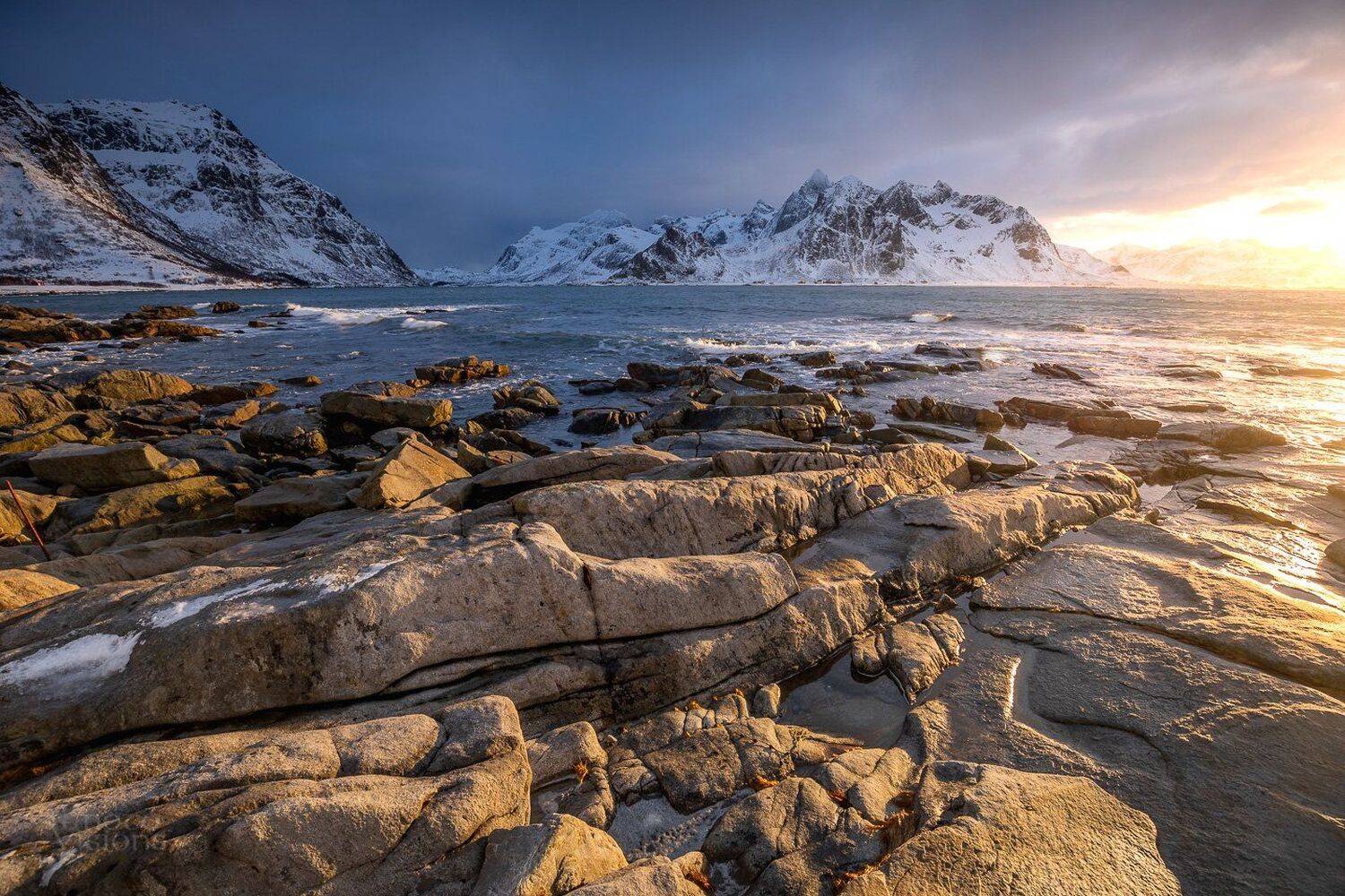 lofoten,norway,seascape,landscape,mountains,sunset,light,shoreline,flakstadpollen,winter, Adrian Szatewicz
