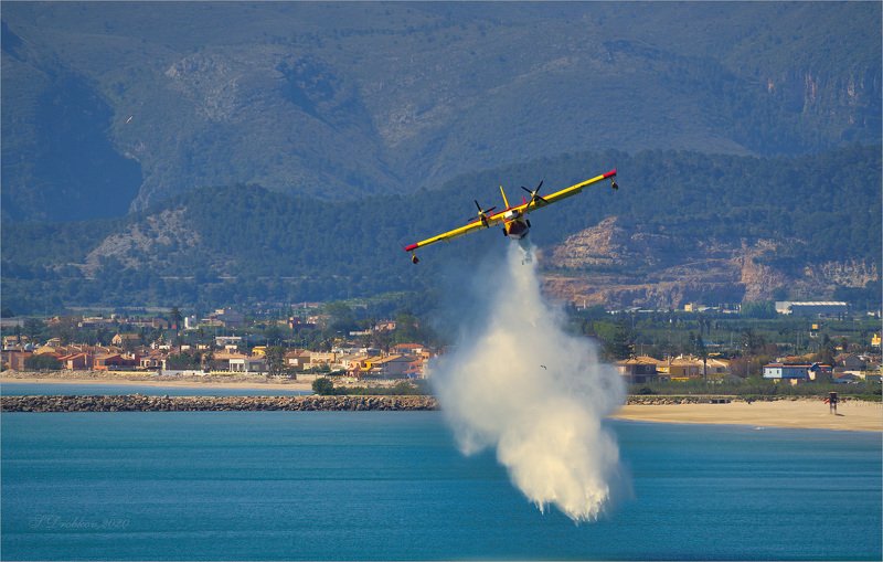 гидросамолёт, птицы, горы, пляж, море Три птицы фото превью