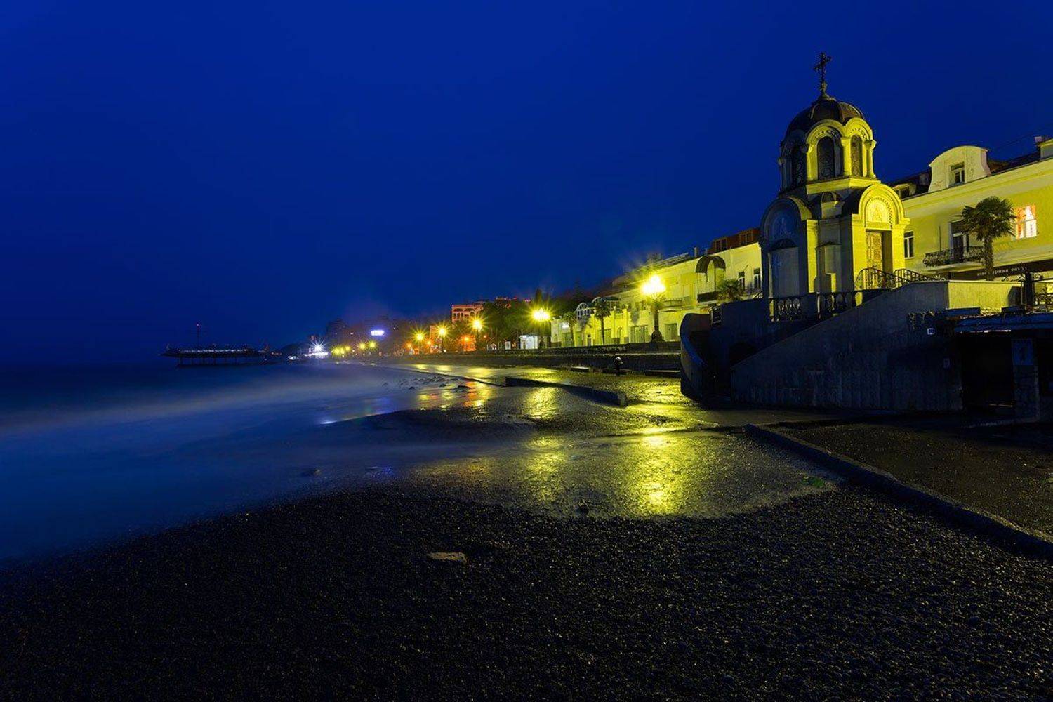 крым, ялта, набережная, ночь, море, пляж, волна, пейзажи крыма, Serge Titov