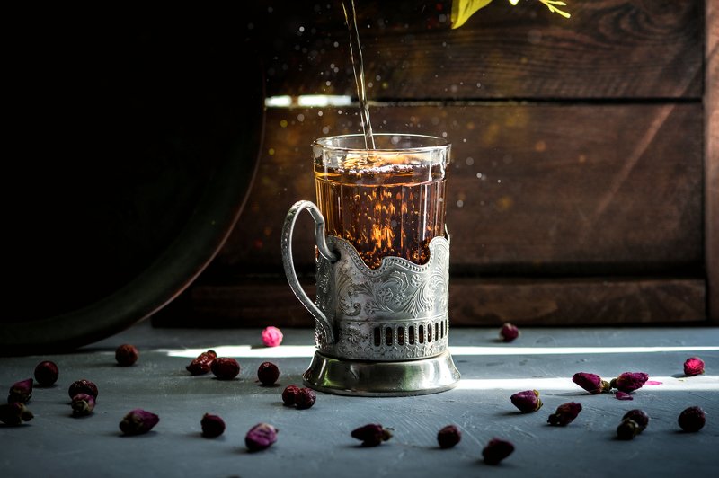 tea, still life, dark, sparkle, drink Black tea magic фото превью