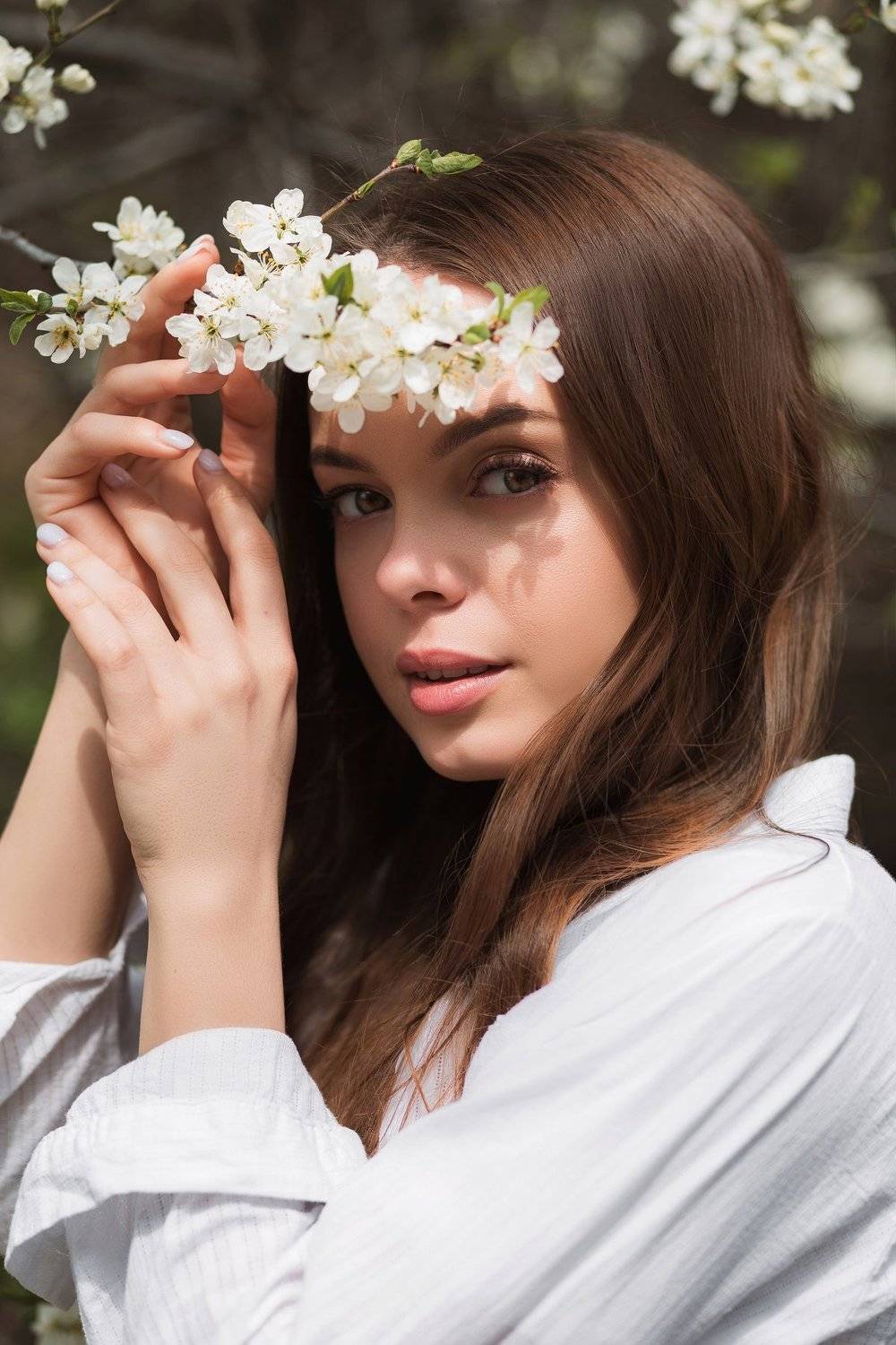 Portrait, Beauty, Flower, bloom, Front View, girl, shadow, eyes, Екатерина Быкова