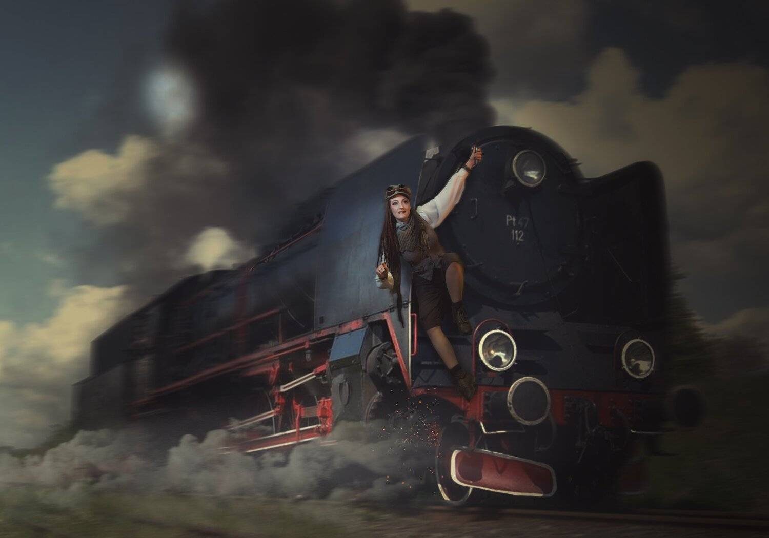 девушка, паровоз, Sergii Vidov