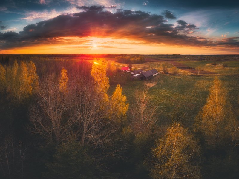 drone,landscape,sunset,panorama,clouds,spring,beautiful My childhood home  фото превью