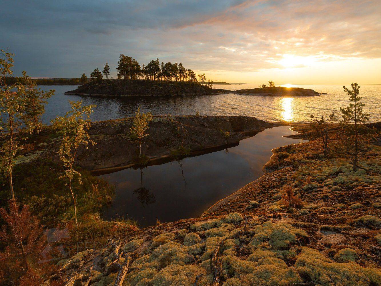 ладожское озеро, карелия, шхеры, лето, остров, берег, вода, рассвет, плавание, путешествие, сосна, берёза, облака, солнце, пруд,, Лашков Фёдор