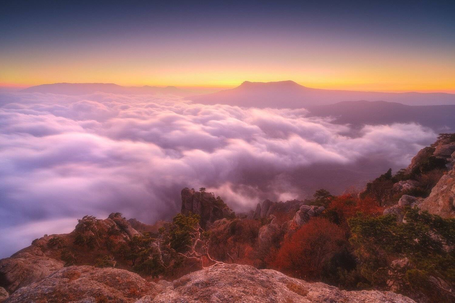 россия, крым, демерджи, полуостров, черное море, природа, пейзаж, осень, бухта, облака, вечер, закат, заход солнца, сумерки, горы, Оборотов Алексей