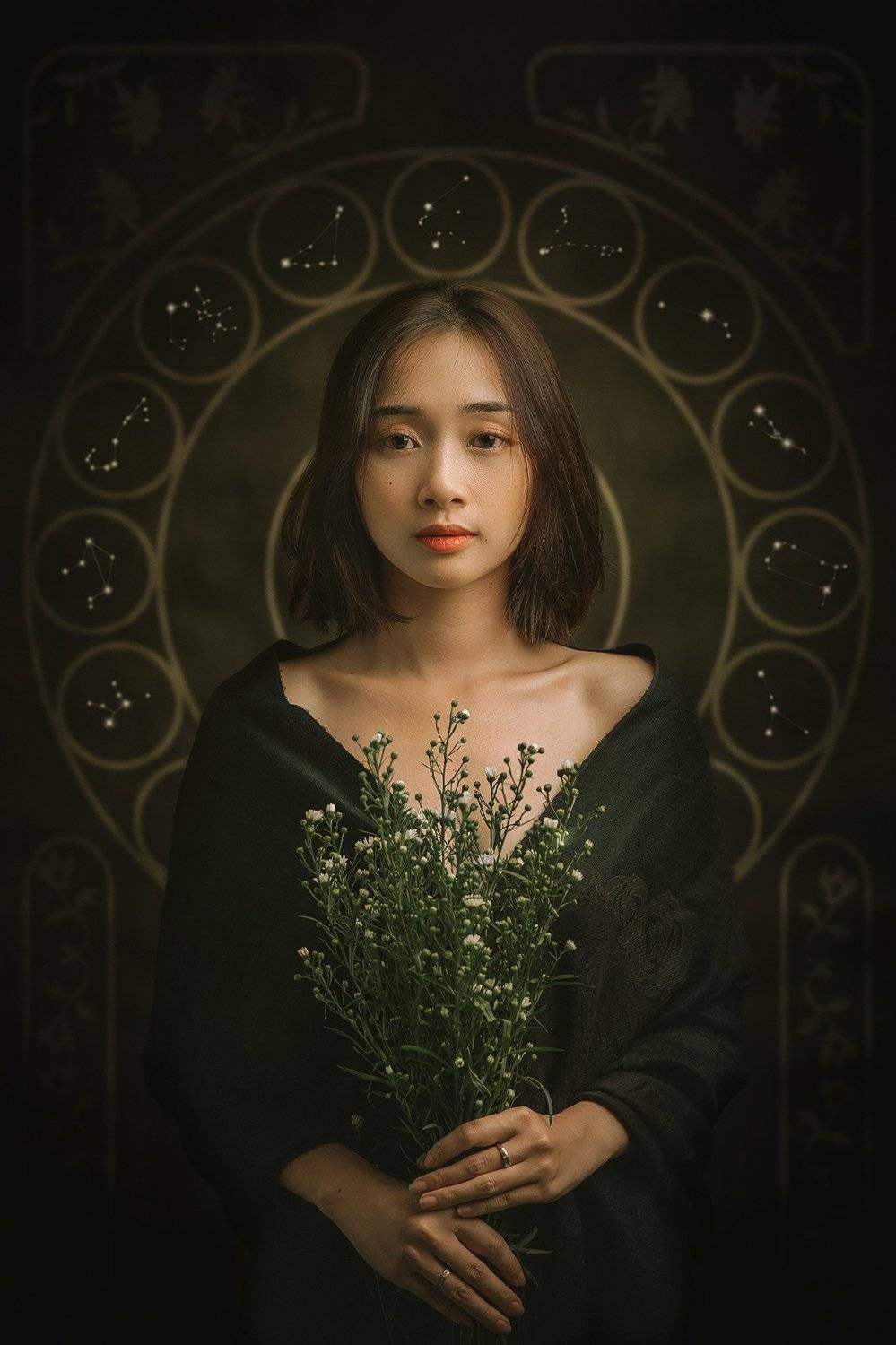 portrait, female, woman, girl, asian, vietnam, vietnamese, young, face, beauty, glamour, studio, eyes, short hair, hairstyle. staged, classic, nouveau, Hoang Viet Nguyen