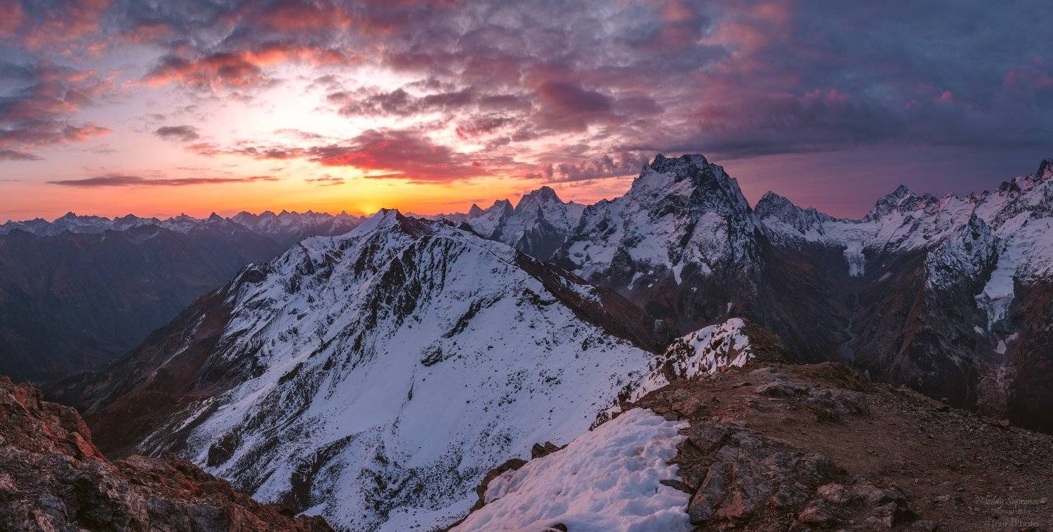домбай, домбай-ульген, кчр, карачаево-черкессия, карачай, теберда, гоначхир, птыш, рассвет, панорама, осень, кавказ, северный кавказ, гкх, caucasus, Николай Сапронов