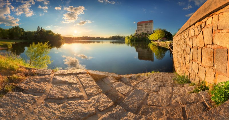 landscape, tree, sunset, panorama,castle Evening at Plumlov Castle фото превью
