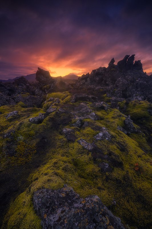 lava fields iceland sunrise clouds moss rock rocks landscape  lava fields фото превью
