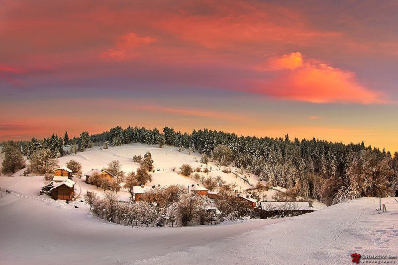 bulgaria, avramovo, sunset, landscape, snow, winter, clouds, pink, blue, nsirakov The color of Magic фото превью