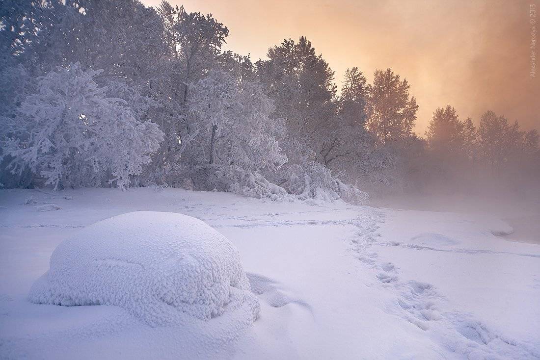 зима, туман, енисей, красноярск, снег, тропинка, река, закат, Александр 'Horimono' Нерозя