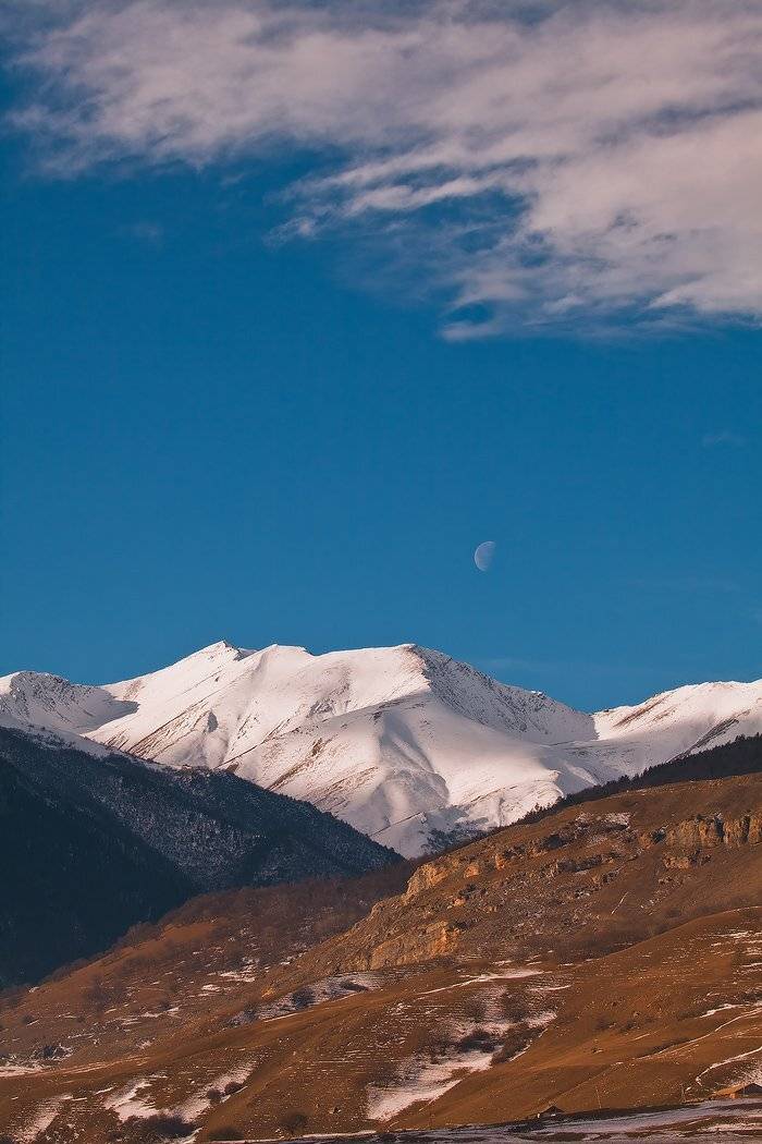 кавказ, холмы, горы, луна, Николай Мысливцев
