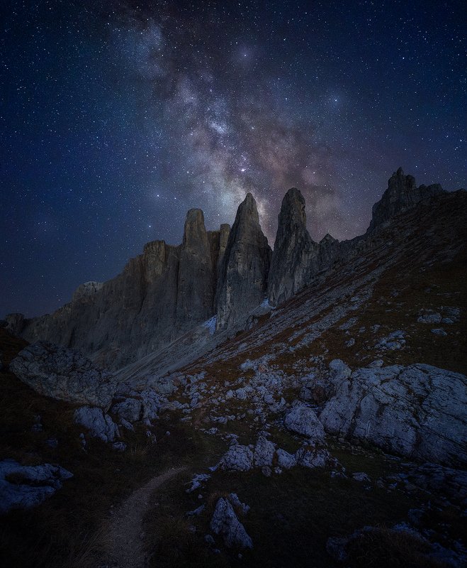 passo sella dolomiti dolomites italy landscape night milky way stars  passo sella  фото превью