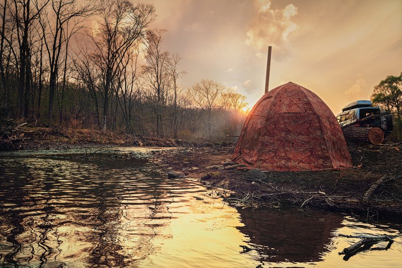 пейзаж, природа, туризм, баня, река Банька у реки фото превью