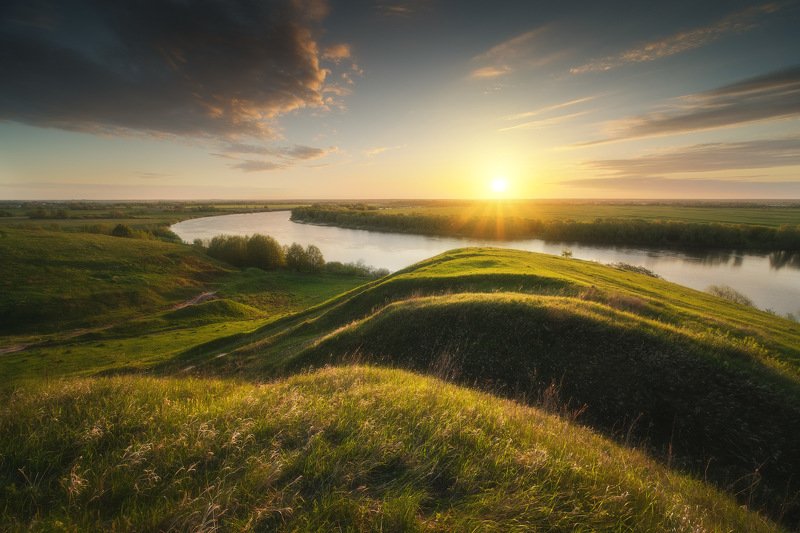 россия, подмосковье, московская область, ока, река, пейзаж, природа, рассвет, солнце, утро, равнина, весна, холмы Среднерусский пейзаж фото превью