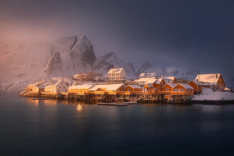 lofoten norway winter snow storm landscape  sakrisoy фото превью