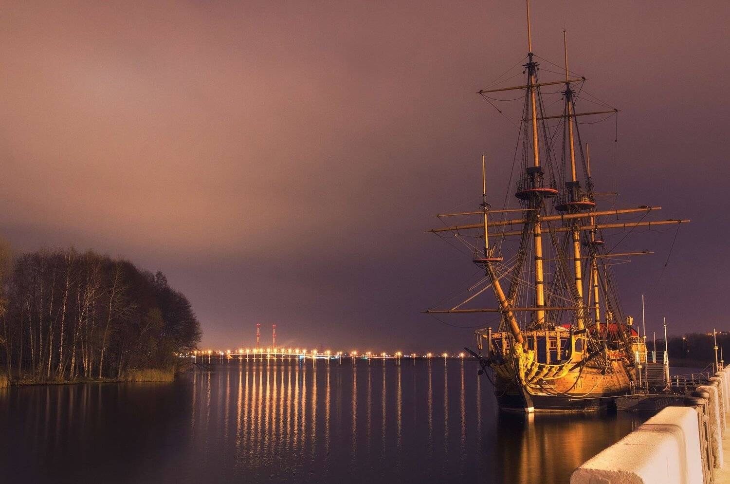 корабль,пушки,пётр первый,ночь,вода, Владимир Володин
