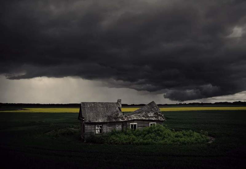 Clouds, sky, storm, house, field, Lithuania * фото превью