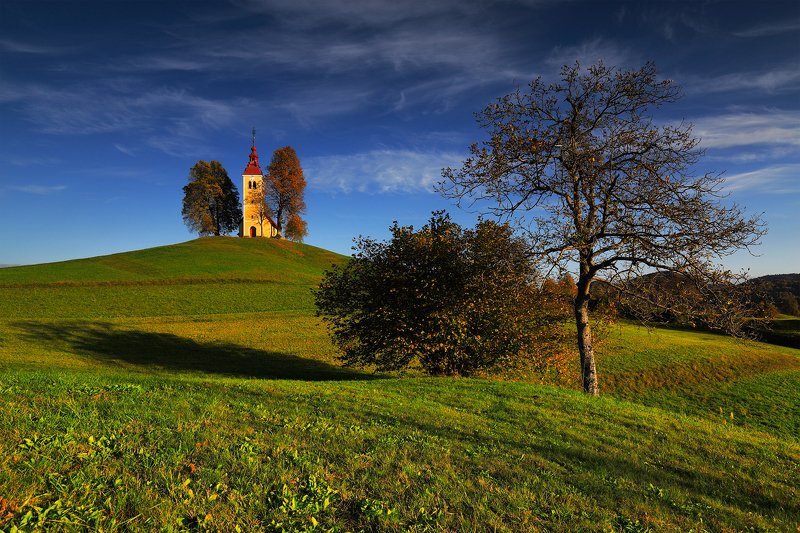 slovenia, church, evening, sunset, tree, meadow, hill, sky, cloud, Windows 4 фото превью