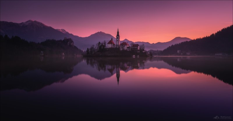 словения, озеро блед, альпы, slovenia, bled lake, church of the mother of god, church of mary the queen, pilgrimage church of the assumption of mary,blejsko jezero, bleder see, veldeser see, julian alps , upper carniolan, parish church of st.martin,alps Пока не встало солнце .. фото превью