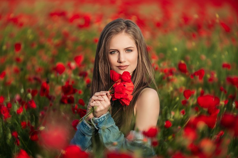 poppy, girl, blonde, beauty, in Poppy Field фото превью