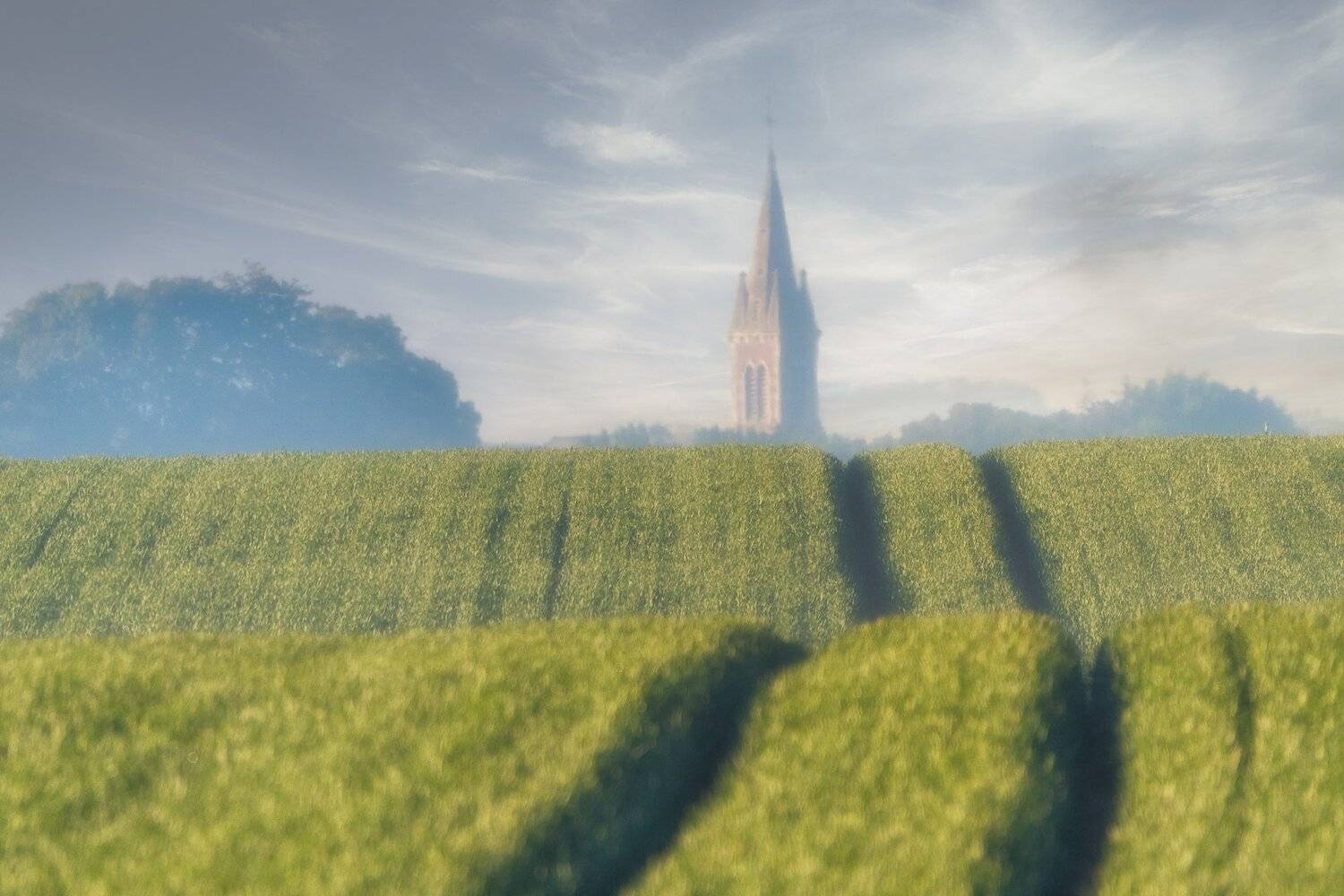 path; trace; landscape; serenity; skylight; morning; field; normandy; france, Sib&eacute;
