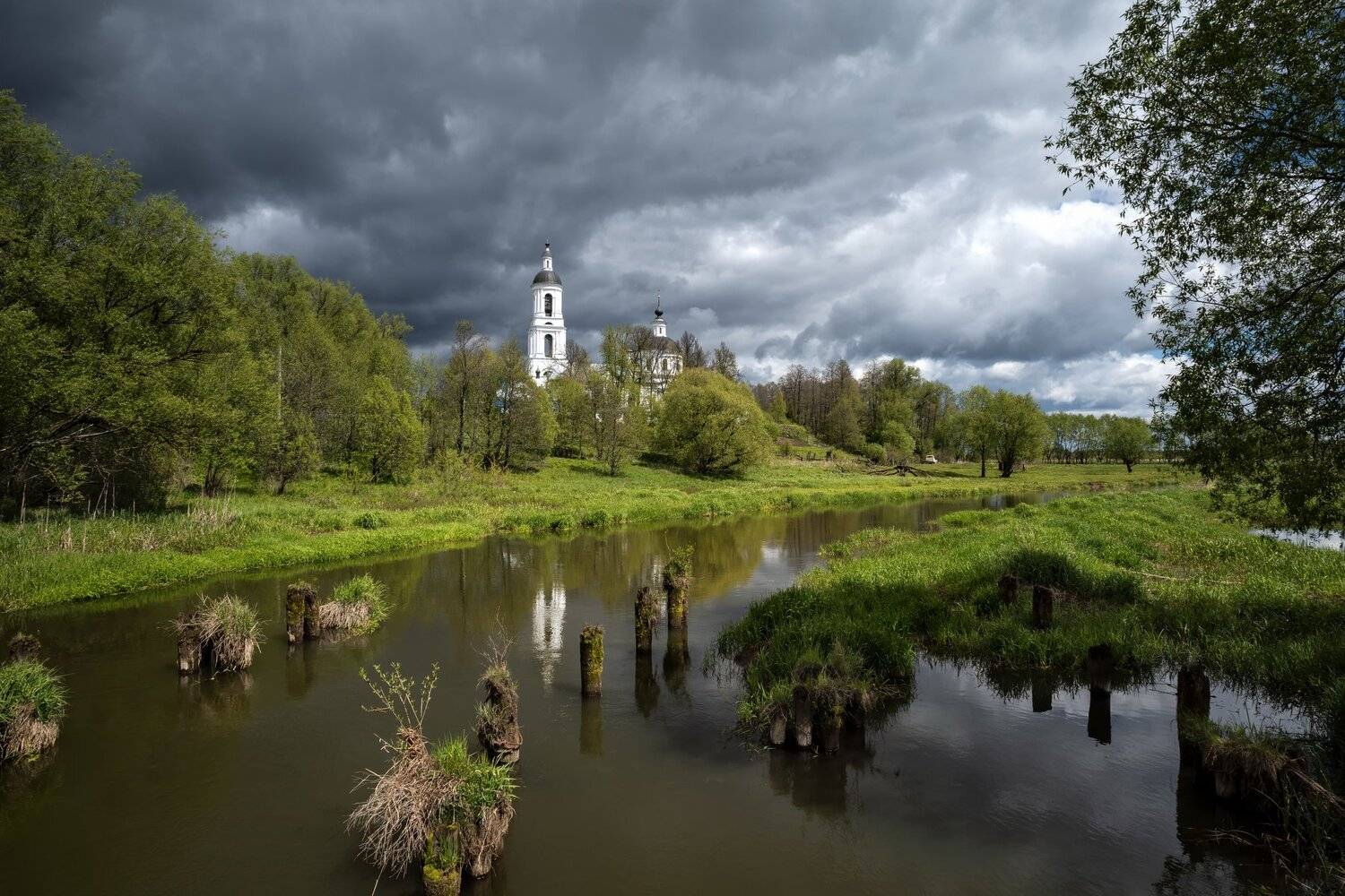 весна,река,небо,облака,тучи,отражение,храм, Виталий Полуэктов
