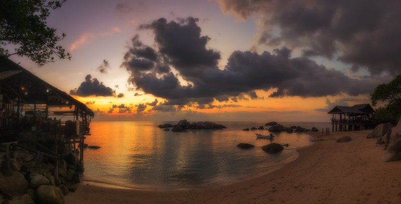 панорама, закат, остров, пейзаж, панорама, путешествие, таиланд, остров, тао, солнечный, Бухта фото превью