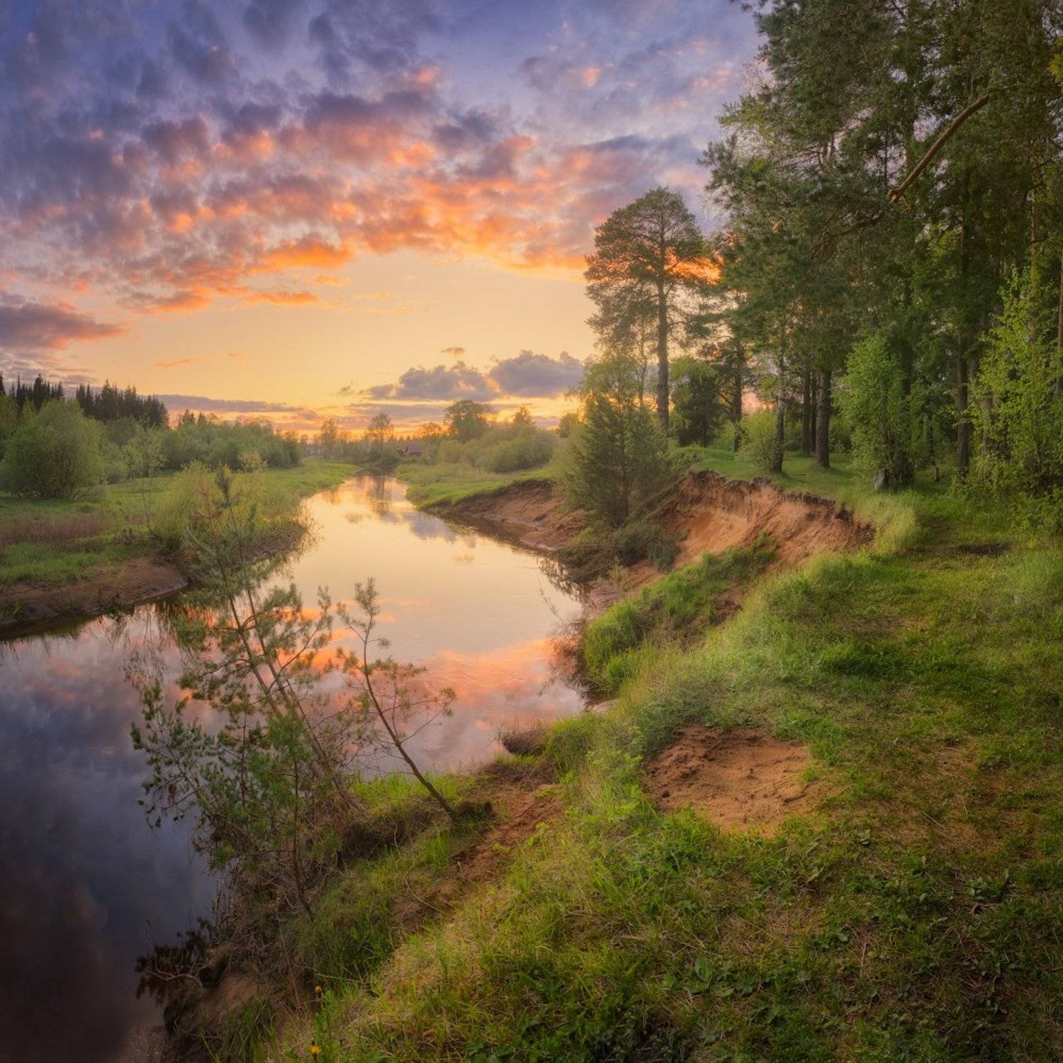 закат, река, весна, Дмитрий Медянцев