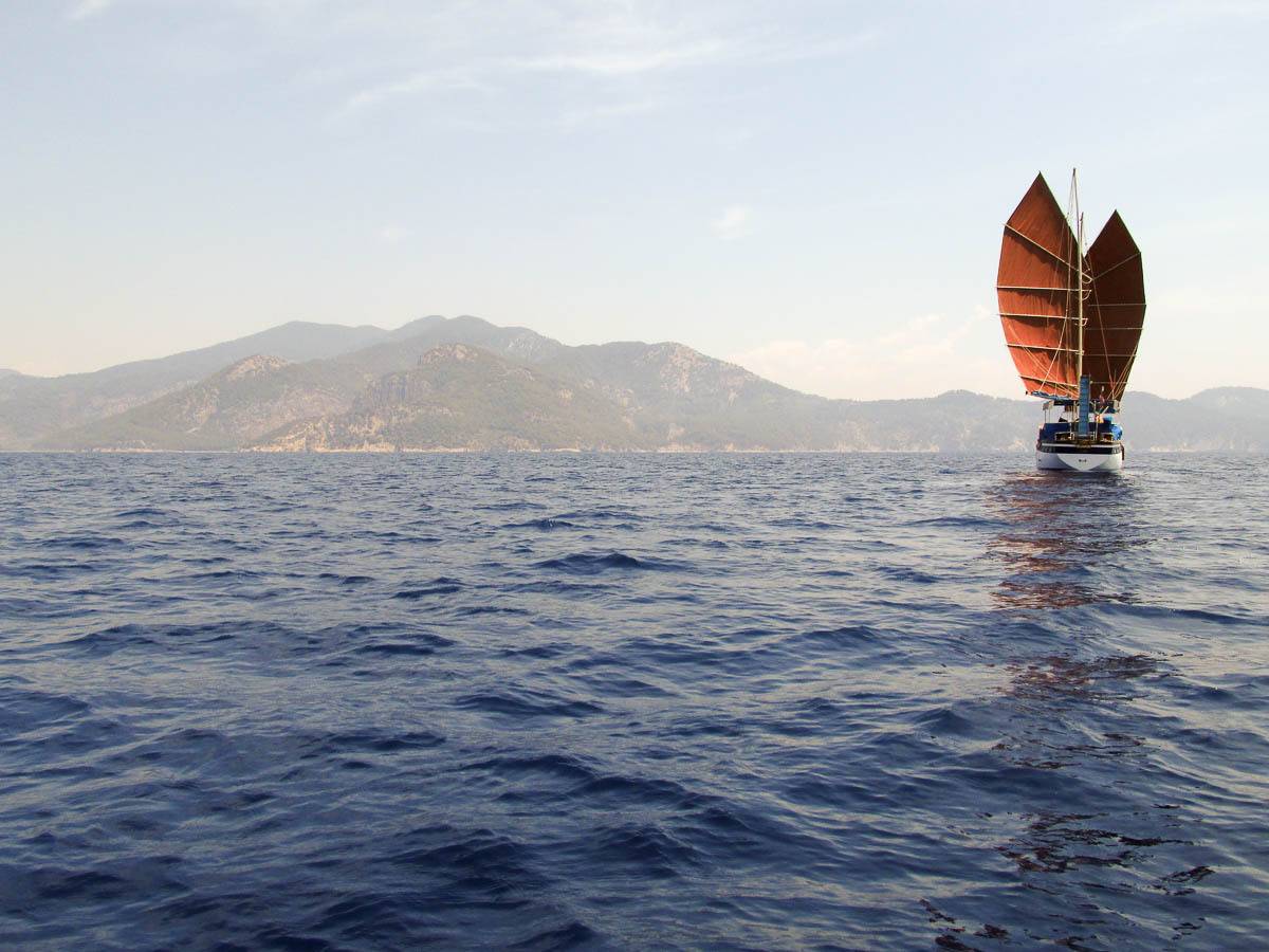 бабочка, джонка, судно, парусник, средиземное море, парус, море, ветер, Сергей Козинцев