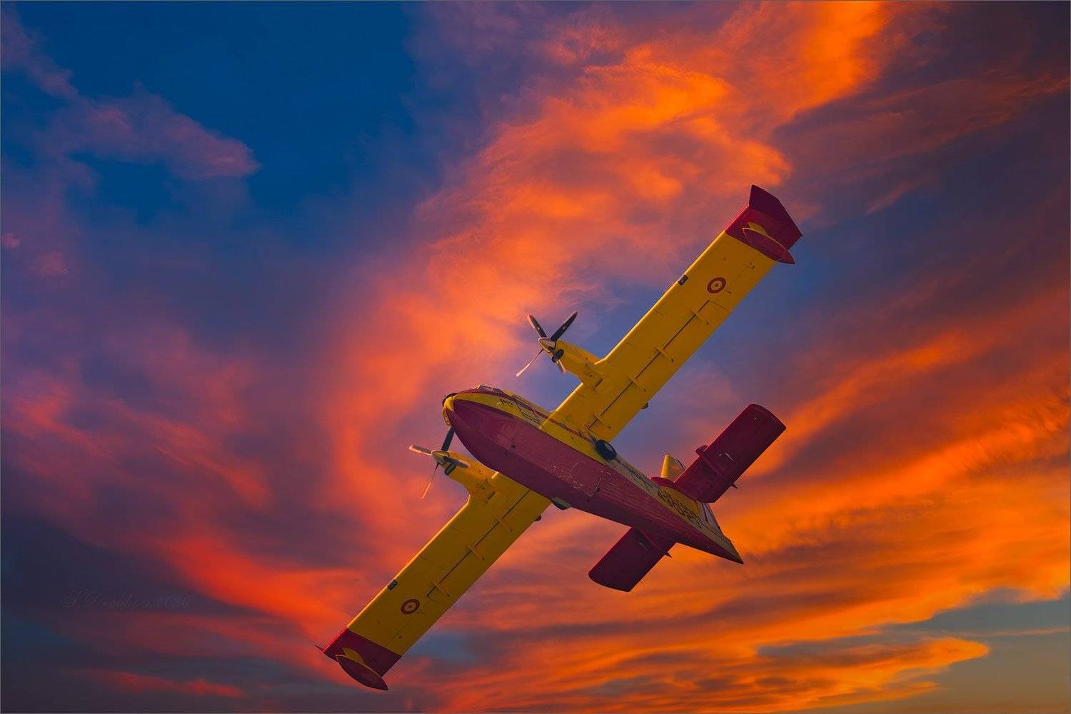 гидросамолёт, небо, облака, закат, Sergey Drobkov