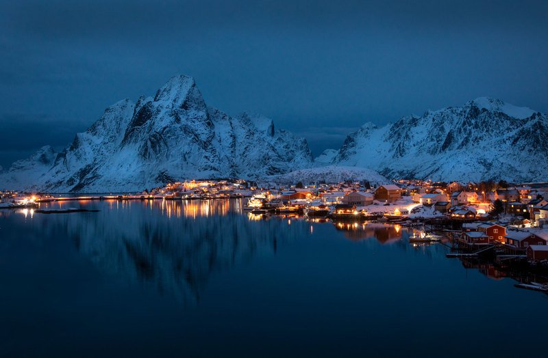 night, cold, winter, village Night in the Reine фото превью