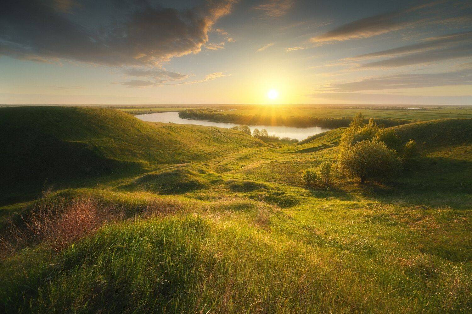россия, подмосковье, московская область, ока, река, пейзаж, природа, закат, солнце, утро, равнина, весна, холмы, Оборотов Алексей