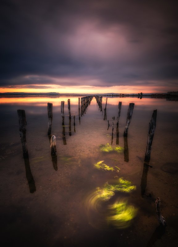 sunset, light, water, landscape, outdoor, nature, long exposure, reflection, green After the storm фото превью