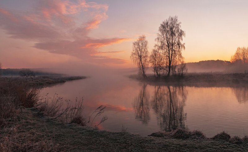 утро, свислочь, туман, иней, пейзаж Весенним утром фото превью