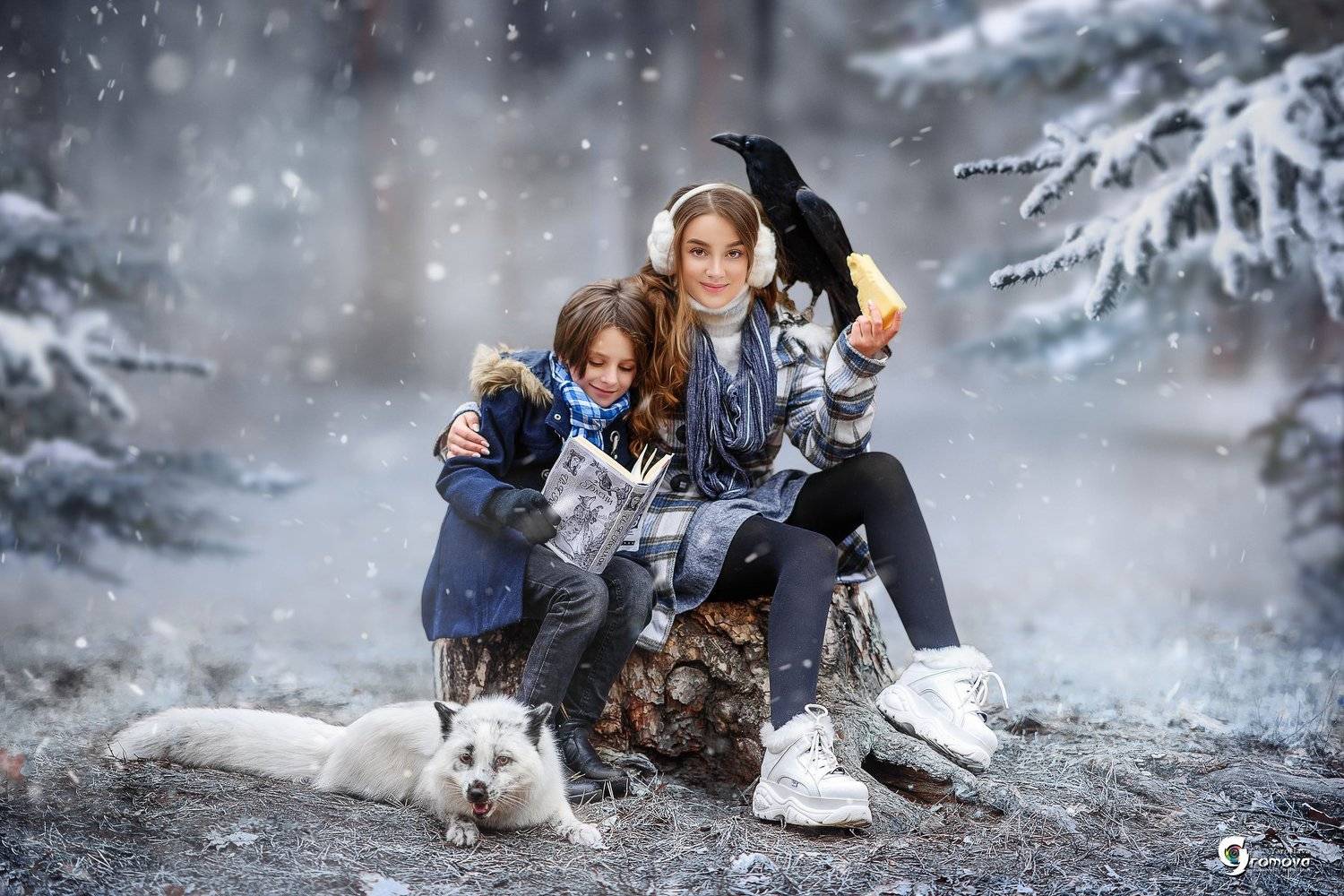 дети, сказка, зима, снегопад, лиса, ворона, Ярослава Громова