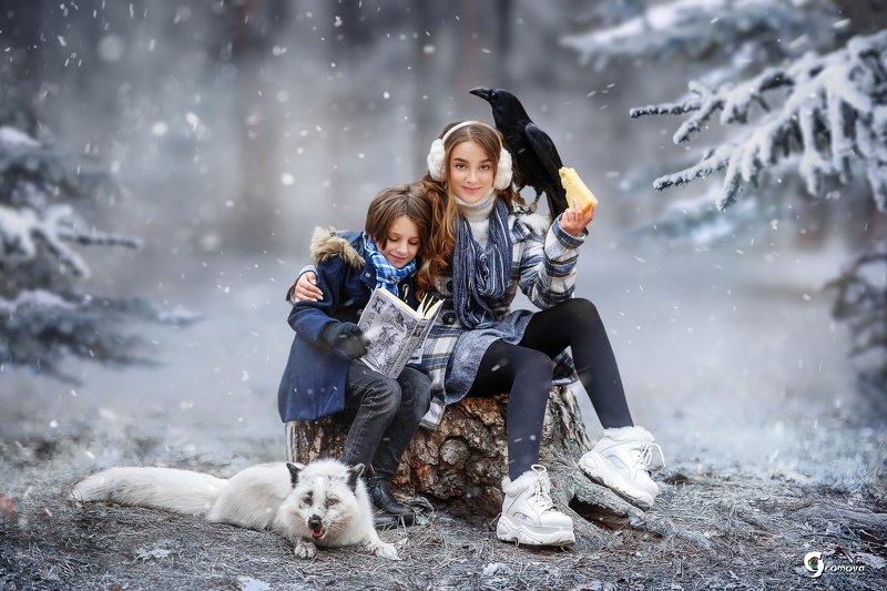 дети, сказка, зима, снегопад, лиса, ворона Ворона и лиса. По мотивам басни Крылова фото превью