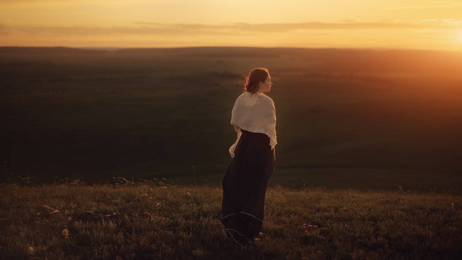 девушка, ветер, закат, природа, лето, Екатерина Лобанова