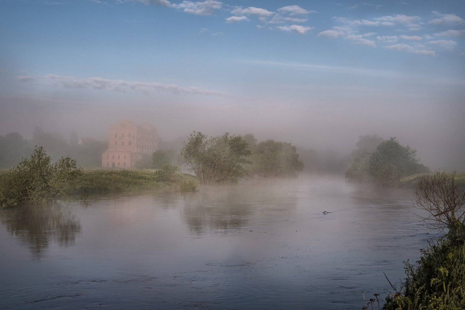 протва, река, наводнение, утро, туман, мельница, Андрей Чиж