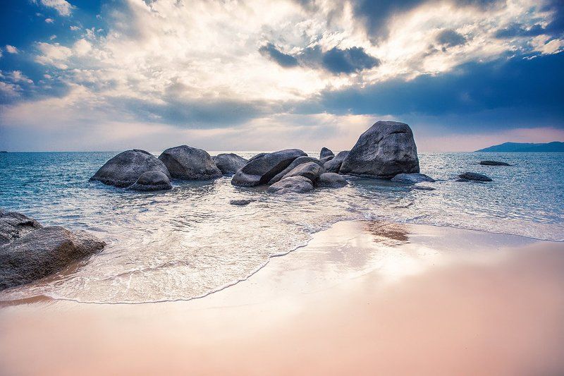 море, камни, волна, закат, вода, океан, китай, хайнань Край света фото превью