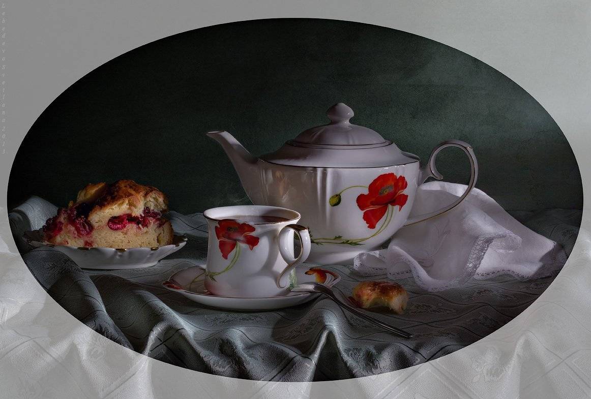 натюрморт,чайник,чай,пирог, Светлана Л.
