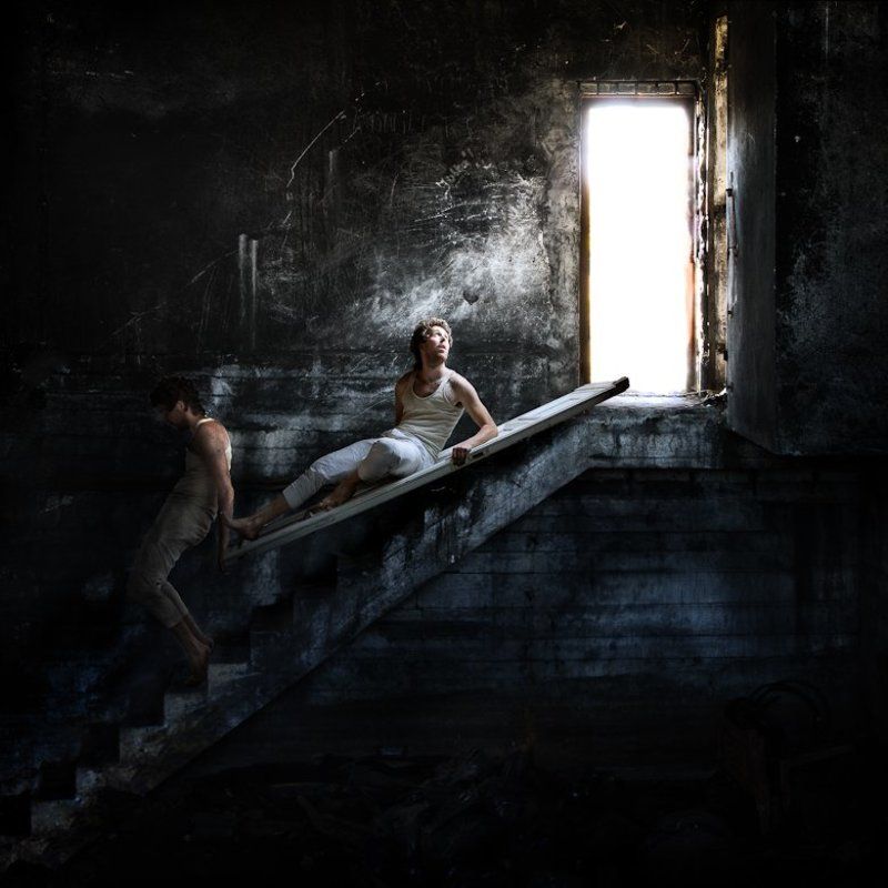light, darkness, man, stairs, basement, door, color, human, From light to darkness фото превью