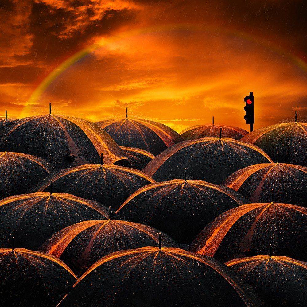umbrella, light, rain, bright, orange, pole, photoshop, diamond, raimbow, tutorials, Caras Ionut