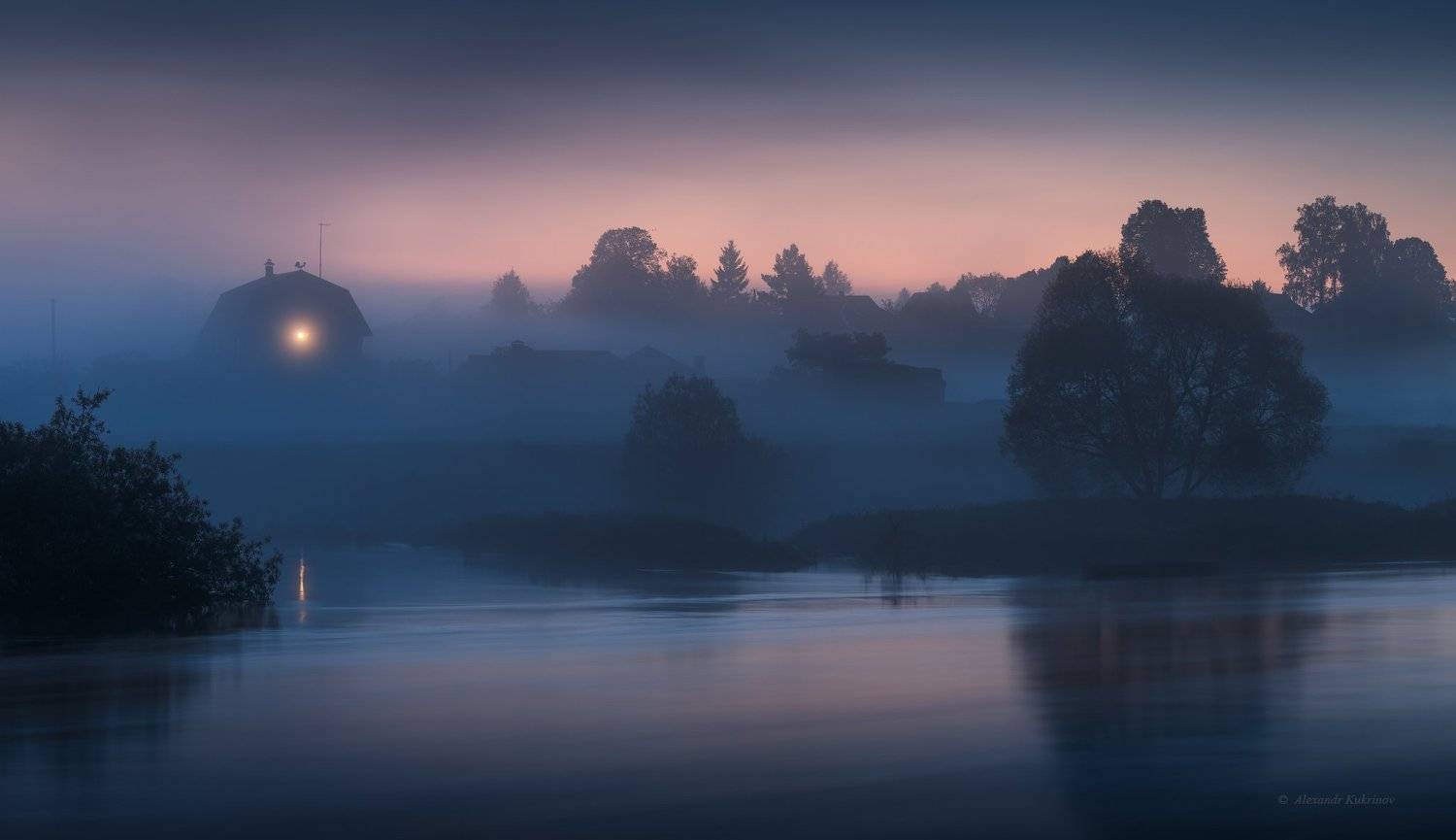 угра,пейзаж,закат,ночь,туман,лето,река,деревня, Александр Кукринов