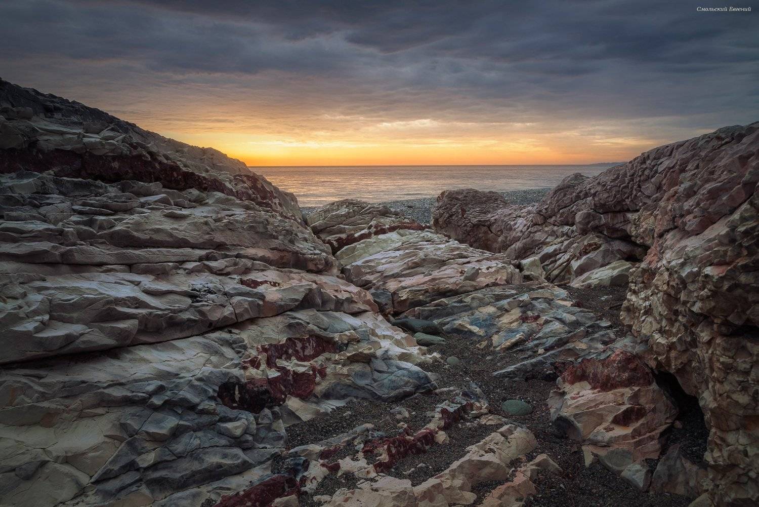 закат, море, пляж, вечер, абхазия, камни, Смольский Евгений