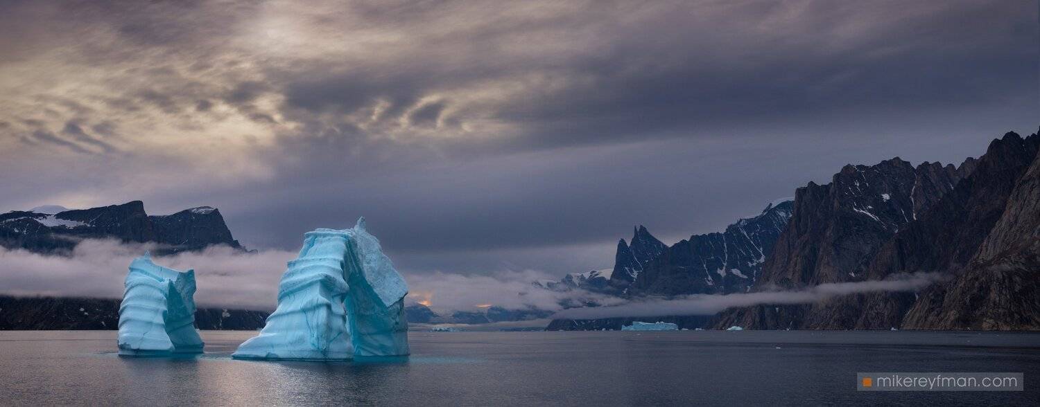 fog, mountain peak, greenland, scoresby sound, iceberg, unique, Майк Рейфман
